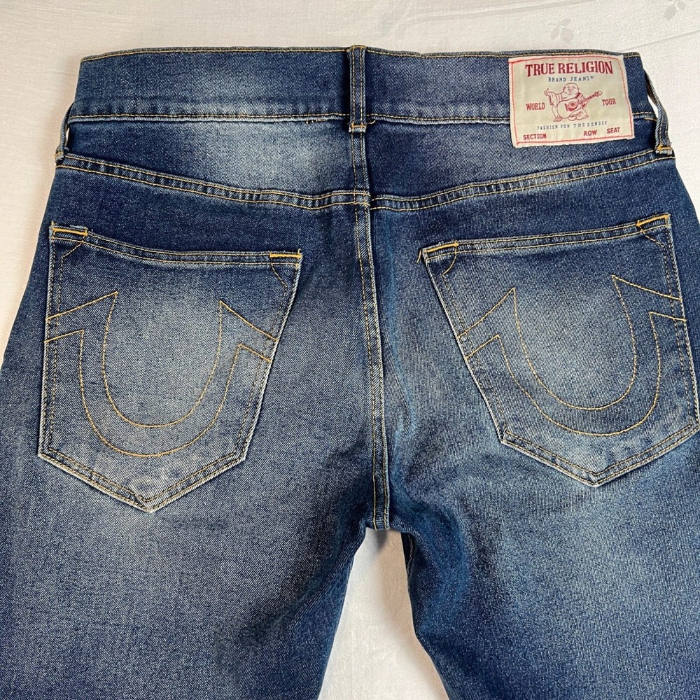 True Religion Geno Jeans Mens 32W Relaxed Slim Blue Wash‎ Denim Y2K Punk - Picture 9 of 13
